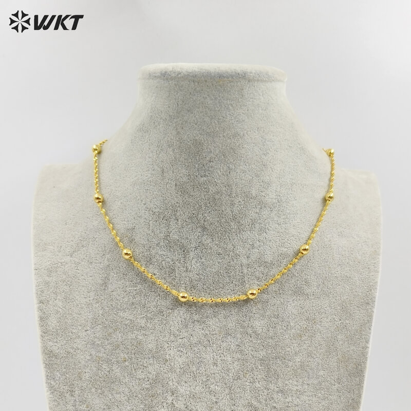 WT-BFN060 WKT New Handmade Round Beads Twisted 16 Inch Long Gold Plated Resist Tarnishable Chain Necklace 10pcs