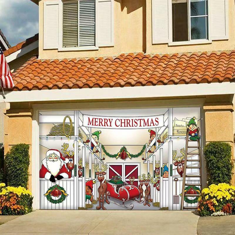 คริสต์มาสแบนเนอร์สำหรับโรงรถประตู | เดี่ยวโรงรถประตูแบนเนอร์การตกแต่งคริสต์มาส | กลางแจ้ง Merry Christmas ตกแต่งฉากหลังขนาด