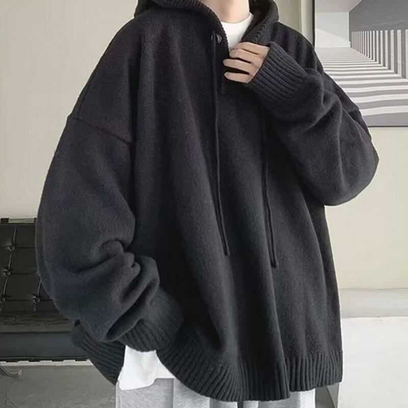 男性用の伸縮性のあるフード付きセーター,単色,ルーズフィット,秋冬服