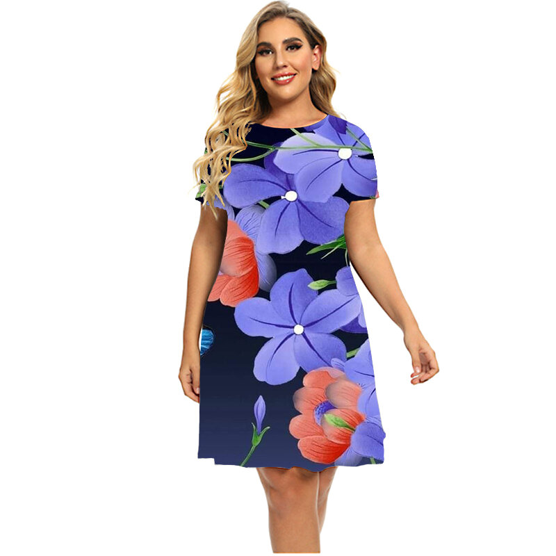 Женское платье трапециевидной формы, Элегантное повседневное платье с 3D принтом растений, цветов и Утренней славы, летний сарафан, 2023