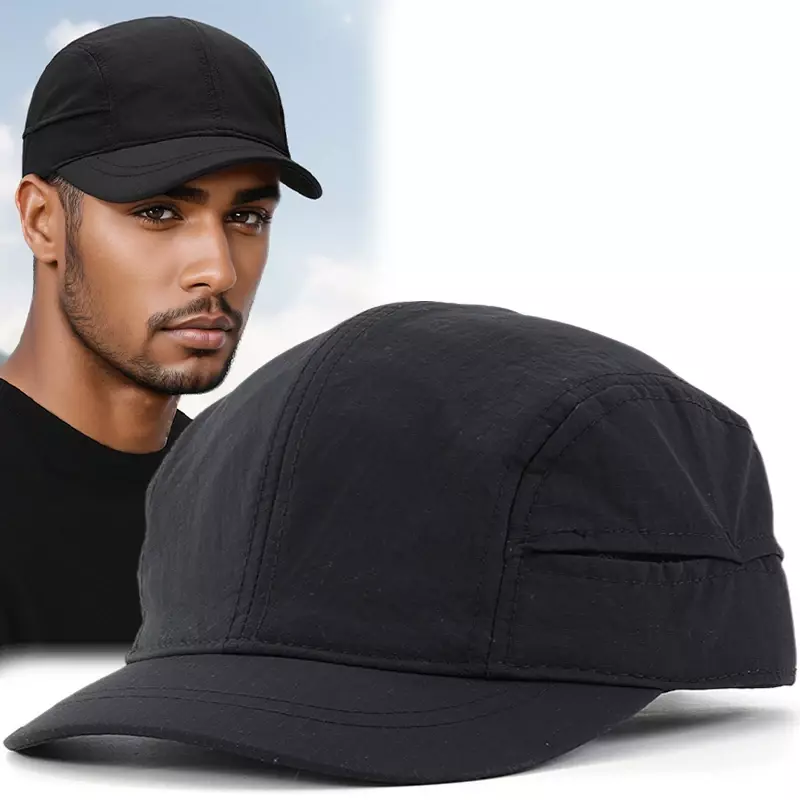 หมวกเบสบอลปีกสั้นสำหรับผู้ชายขนาด5ซม. แห้งเร็วหมวกหมวกบังแดดกอล์ฟแบบนิ่มหมวกสีดำระบายอากาศได้ดีสำหรับผู้ชาย