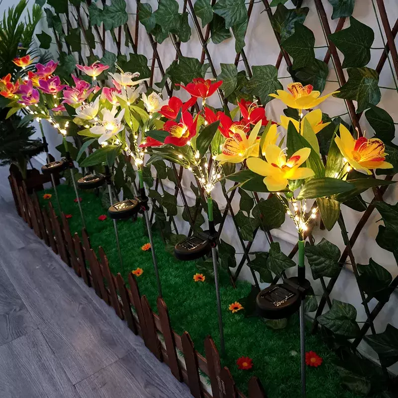 LED Orchid Rose Solar Outdoor Lawn Lamp, impermeável Jardim, Villa, corredor, corredor, decoração de Natal, lâmpada fluorescente, IP65
