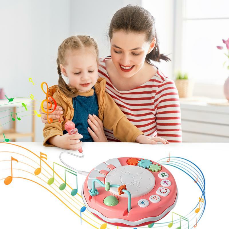 Mainan Drum elektrik anak-anak dengan mikrofon, mainan instrumen musik simulasi hadiah ulang tahun anak