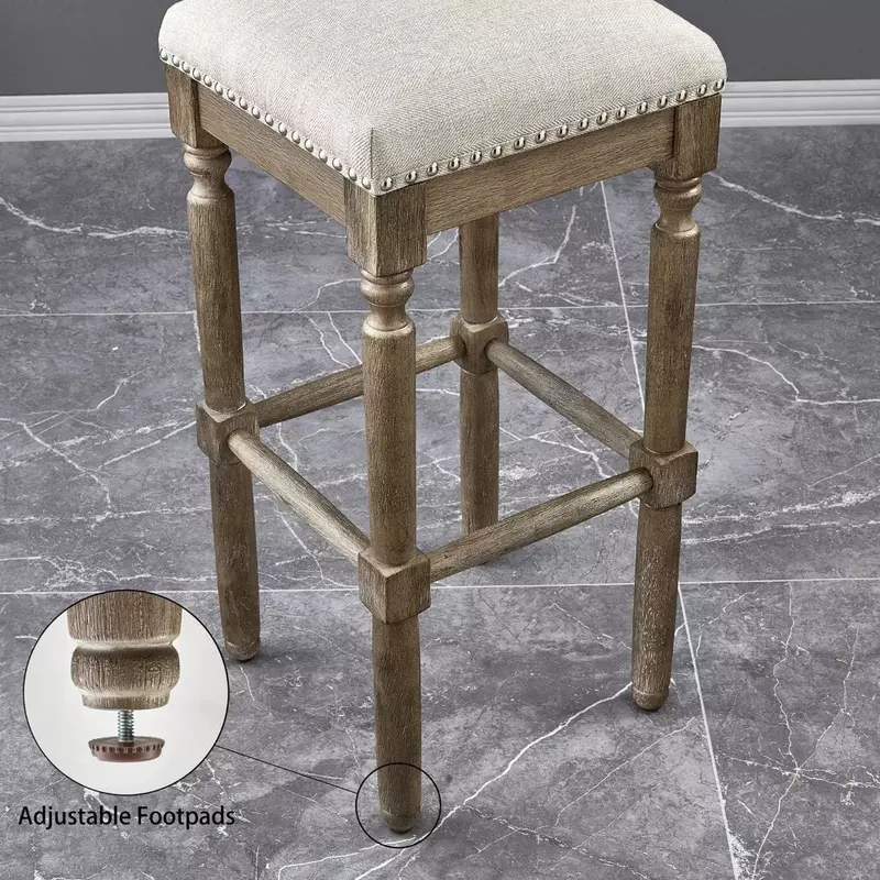 Барный стул, барный стул с обивкой, Погодоустойчивый Дубовый шпон, 30 дюймов, высокий, из ткани серо-серого цвета, набор из 2