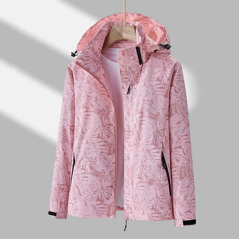 Jaket bertudung wanita, olahraga lari luar ruangan mantel penahan angin lapisan tunggal tahan air kamuflase musim semi musim gugur tipis
