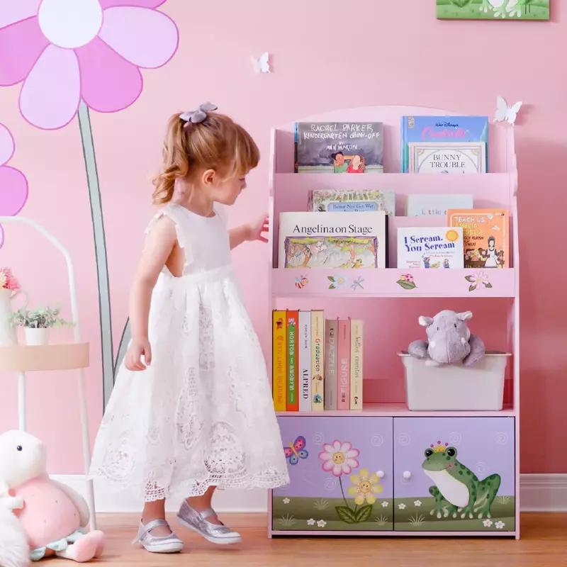 Kids 3-Tier Wooden Bookcase with Cabinet