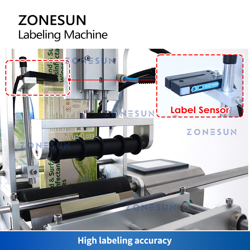 ZONESUN เครื่องติดฉลากบนโต๊ะรอบทรงกระบอกขวดเครื่องดื่มน้ำผลิตภัณฑ์เครื่องสำอาง Applicator ฉลาก Slideway ZS-TB101