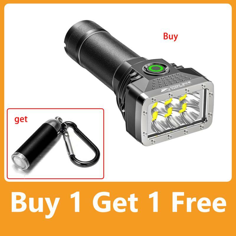 6 LEDs Flashlight Rechargeable Mini Torch High Brightness Power Display Outdoor Lighting for Camping Emergency