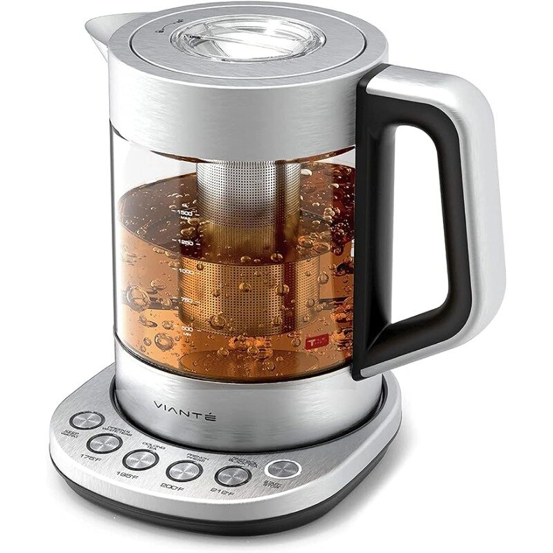 Vianté 1.5 L pojemności szklany czajnik elektryczny na gorąco ekspres do herbaty z zaparzaczem do herbaty/kawy i kontrolą temperatury. Automatyczne wyłączanie.