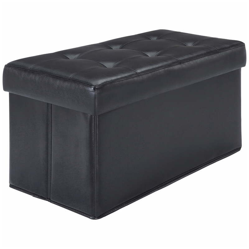 Mainstays 30-inch Collapsible Storage Ottoman, Quilted Black Faux Leather