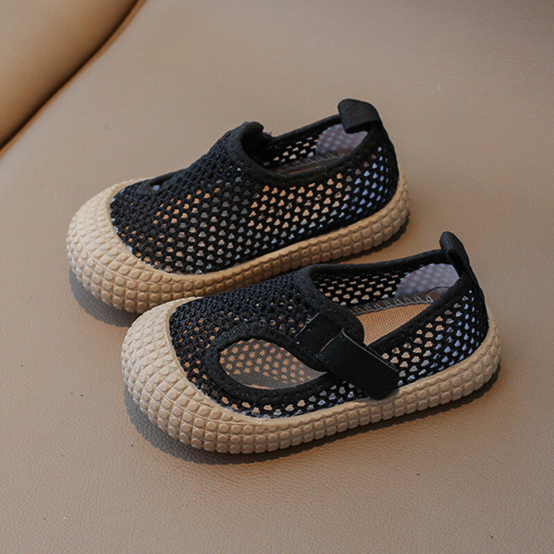 Сетчатые однотонные Детские кроссовки 2024, летняя дышащая Спортивная обувь для маленьких мальчиков и девочек, мягкая Нескользящая повседневная обувь для малышей
