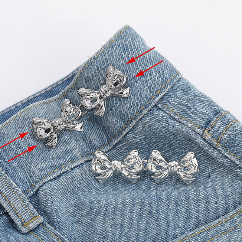 Bowknot Waist Buckle Detachable Pant Clips Jeans Button Snaps Adjustable No Sewing Waistband Tightener Clothing Accessories