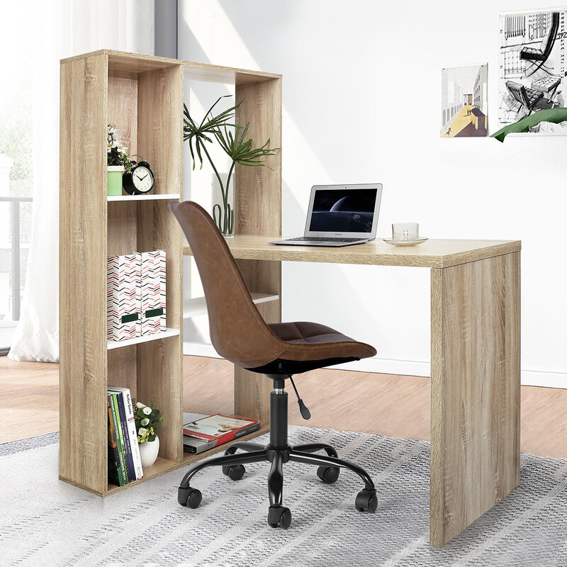 Spacious 2-in-1 Oak Computer Desk with L-Shaped Desktop and Adjustable Height Shelves - 47.2"W x 19.7"D x 29.5"-54.3"H desk