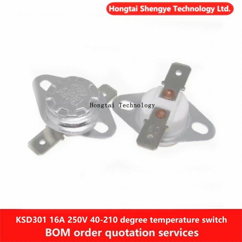 Sensor de temperatura KSD301, termostato de cerámica normalmente cerrado, interruptor de temperatura, 40/80/95/125/135/180-210 grados, 16A, 250V