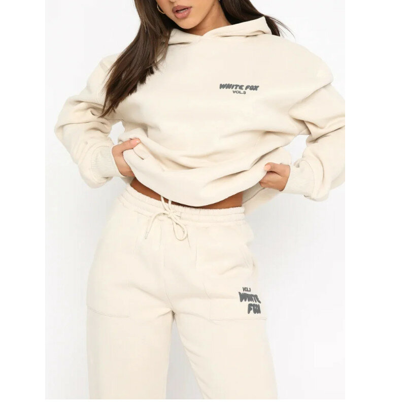 Women Casual Print Two-Piece Hoodies Spring Long Sleeve Hooded Sweatshirt Loose Tops Ladies Sport Wear Designer Suits Streetwear