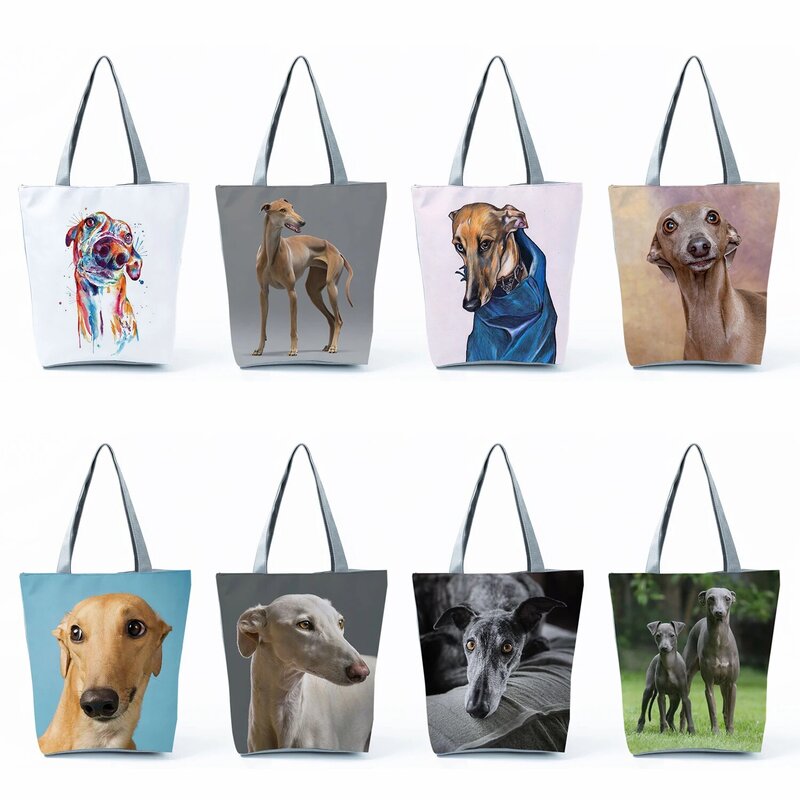 Fashion Portable Female Shopping Bag Greyhound Animal Dog Print Shoulder Bag Women's Outdoor Beach Travel Handbags