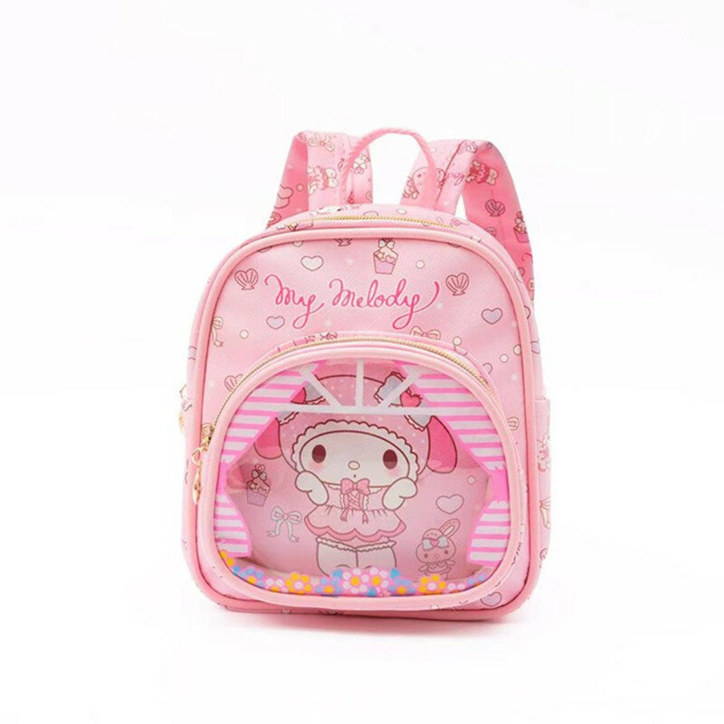 Sanrio Cute Hello Kitty PU Leather Rucksack Cinnamoroll Waterproof Kid Backpack Pompom Student Kuromi Kindergarten Schoolbag