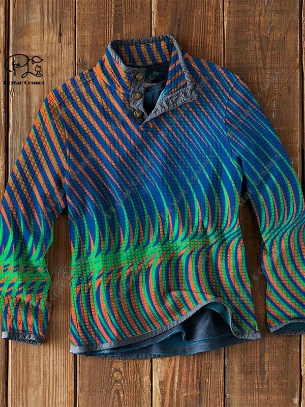PLstar Cosmos new 3D printing tribal retro pattern series warm stand collar sweater Polo street casual unisex winter Polo L-13