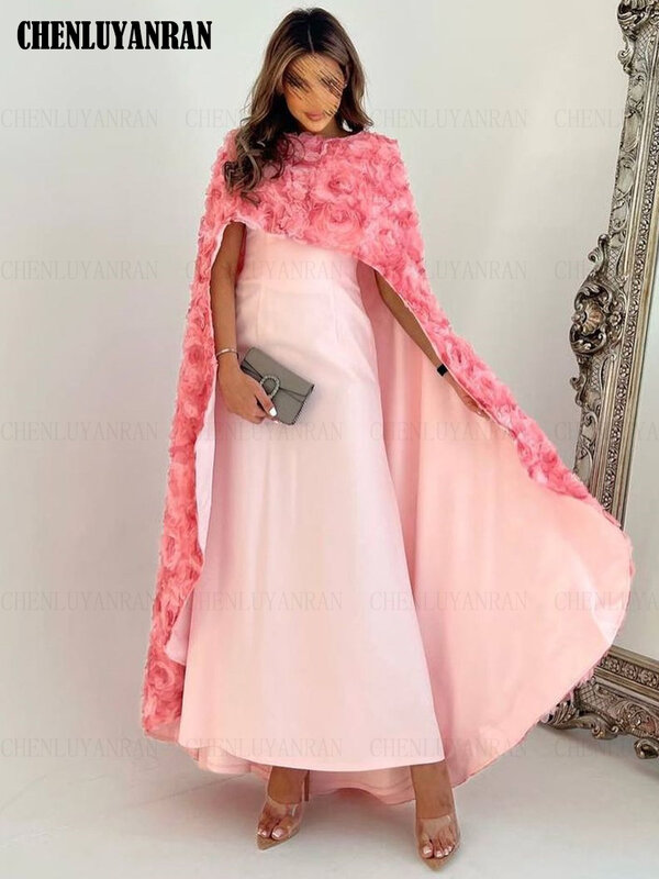 3D Flower Formal Occasion Dresses 2023 Pink Mermaid Long Party Dress With Cloak Sexy Luxury Lace Evening Gowns فساتين حفلات