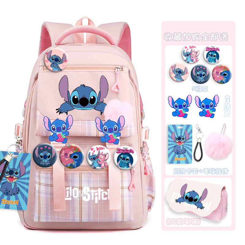 Disney-mochila escolar informal y ligera de gran capacidad con dibujos animados, mochila bonita para estudiantes, Stitch, novedad