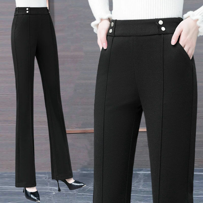 Office Lady Loose Flare Pants Autumn Winter Korean Woman Clothing Pockets Patchwork High Waist Fashion Solid Casual Trousers