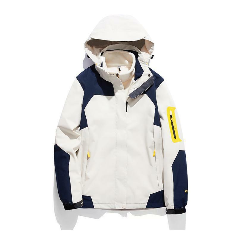 Jaket olahraga 3 dalam 1 pria, Set dua potong jaket musim dingin luar ruangan, jaket tahan angin dapat dilepas dan tahan air
