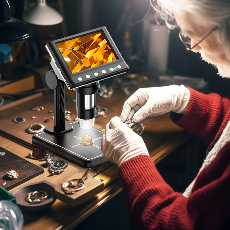Hayve mikroskop Digital 4.3 ", mikroskop Digital 1600X USB 1080p solder dengan 8 LEDs kompatibel dengan Windows/Mac OS (DM7)
