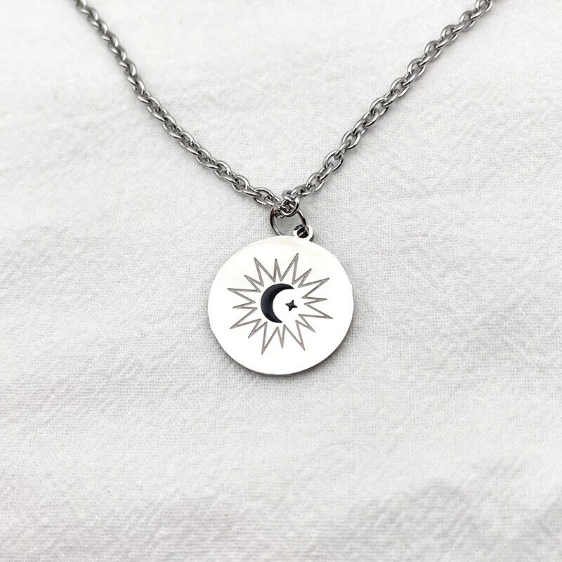 TV Series คาธ The Eclipse Cosplay Ayan Khaotung Moon Star Circular Pendant Titanium Steel Necklace Lovers Jewelry Accessories