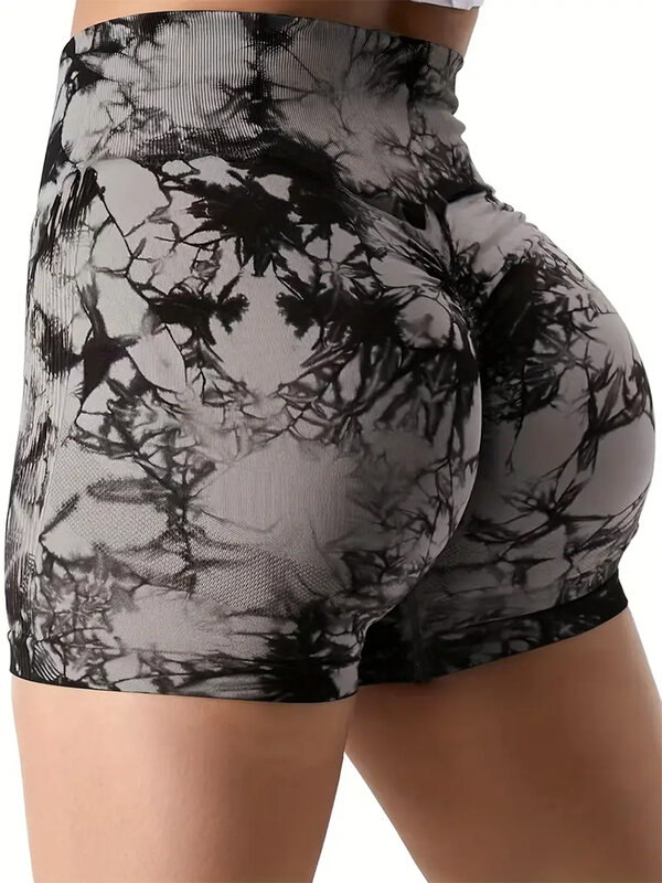 Women's 3-Piece Tie-Dye Hip Lift Yoga Shorts Exercise High-Waisted Pleated Hip Lift Pants