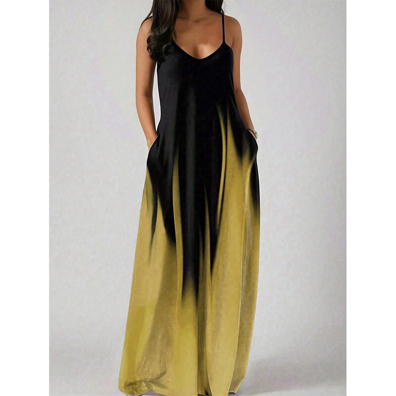 Moda estiva nuovo colore sfumato Slip Dress Style semplice elegante sottile allentato confortevole tessuto pelle morbida processo di stampa 3D