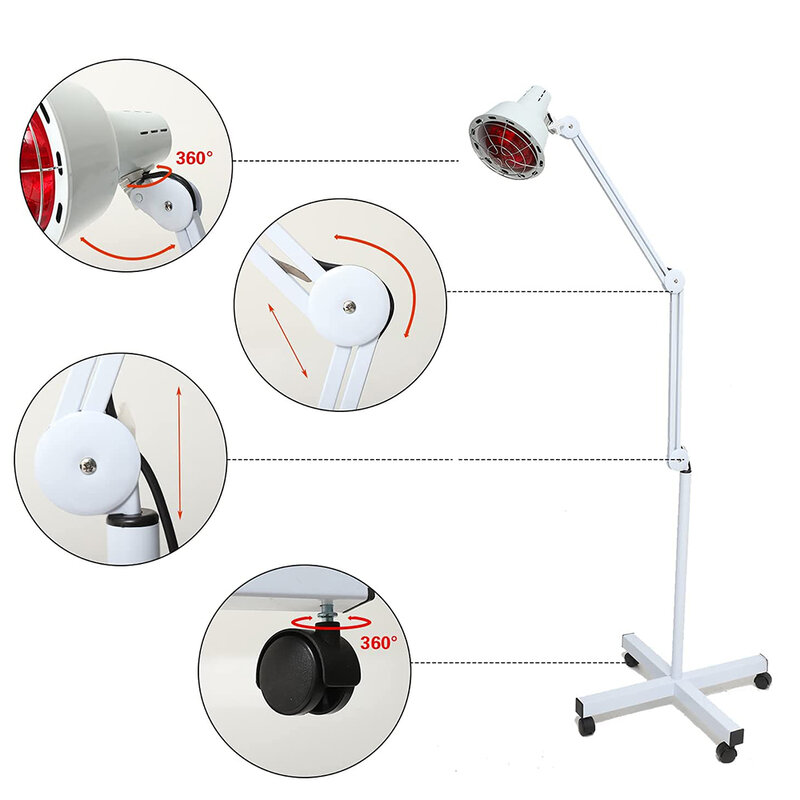 Инфракрасная тепловая лампа с колесами, Напольная Лампа с подогревом, снимает боль в суставах и мышцах, регулирует высоту и угол наклона, 150 Вт