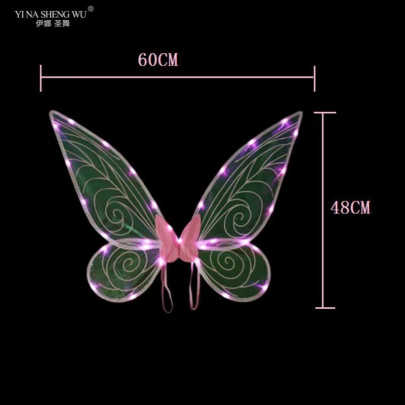 LED Kupu-kupu Sayap Peri Penampilan Panggung Peran Bermain Gaun Peri Putri Sayap Malaikat Aksesori Panggung Telinga Peri + Cincin Kepala