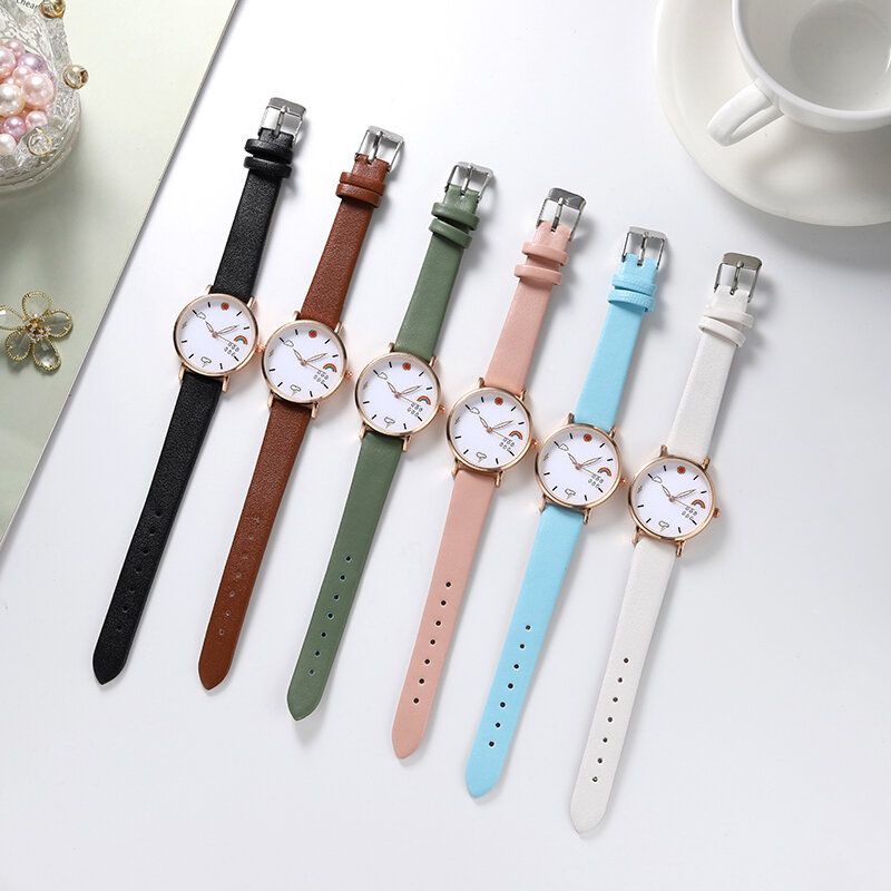 女性のためのファッショナブルなクォーツ時計,革の腕時計,さまざまな色,天気の良いデザイン,14