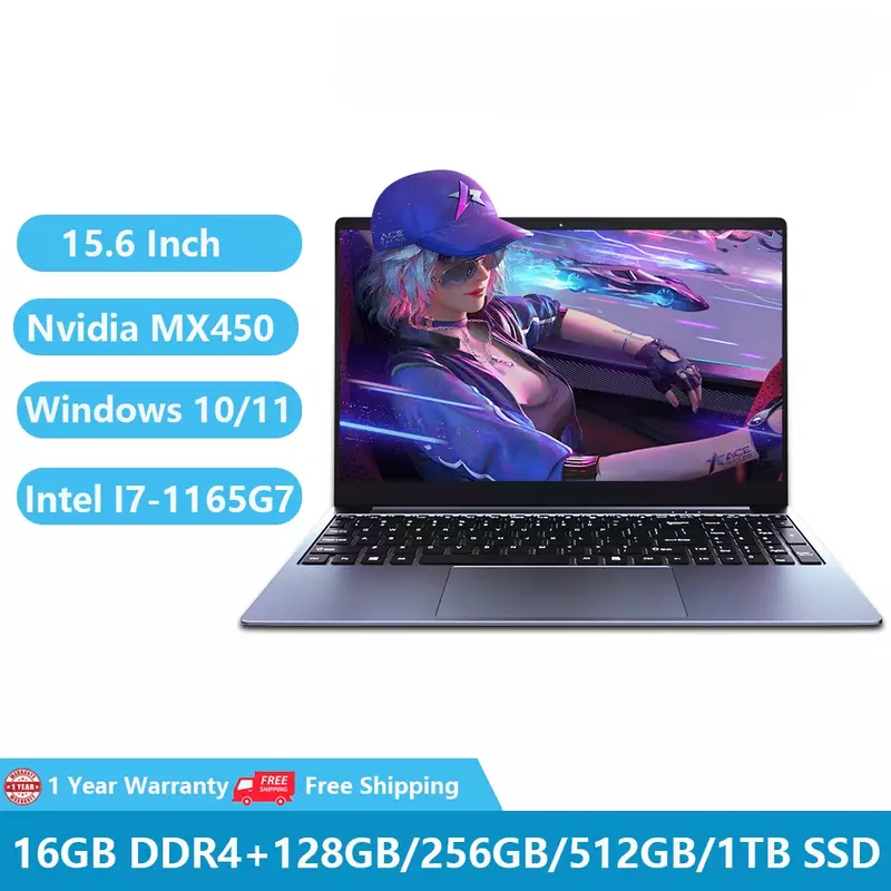 2023 Laptop do gier Geforce Mx450 dyskretne karty graficzne notebooki 11th Gen Intel Core I7-1165G7 32GB RAM + 1TB metalowy korpus WiFi