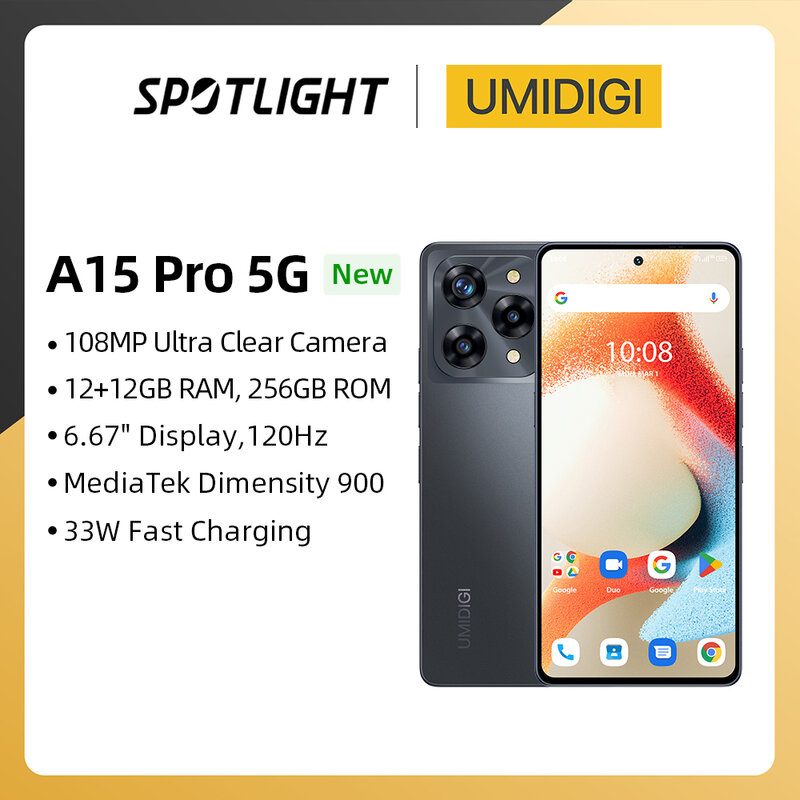[Światowa premiera] UMIDIGI A15 Pro 5G smartfon NFC Android 13 MTK G900 6.67 "ekran FHD +, 8GB 256GB 108MP aparat fotograficzny, 5000mAh,33W