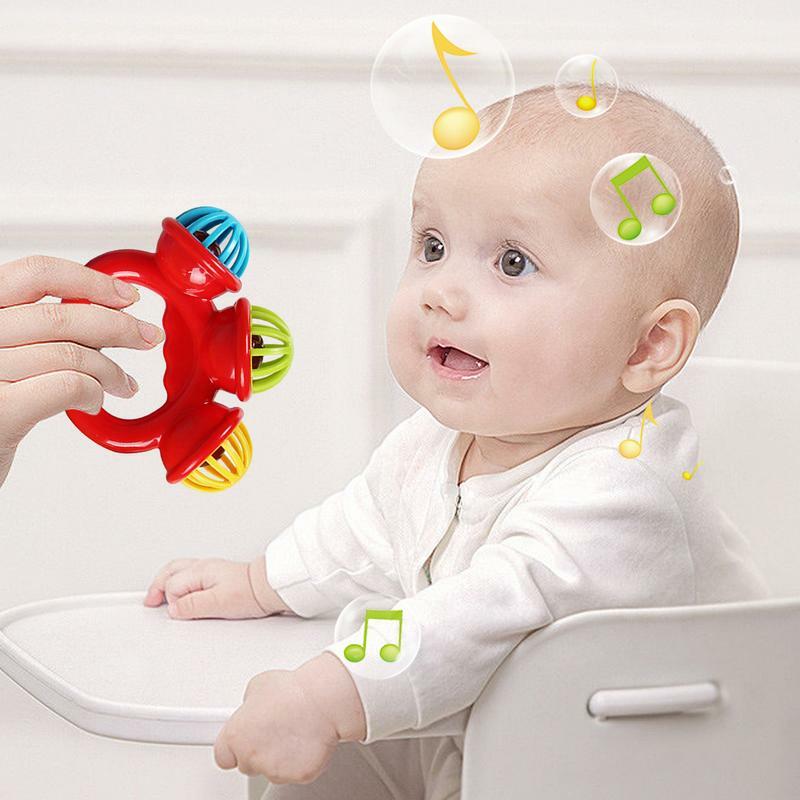 Shaking sonaglio giocattolo colorato sonaglio musicale giocattoli e massaggiagengive giocattoli educativi Montessori campane a mano multifunzionali