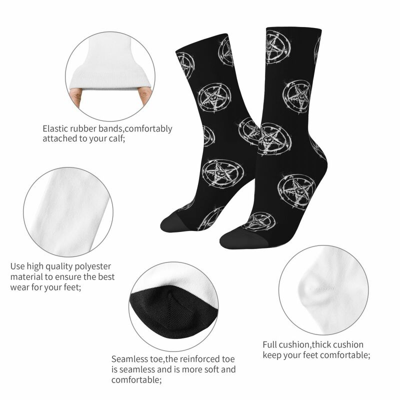 Unisex poliéster médio tubo meias, respirável esportes meias, pentagrama de cabra satânico, legal