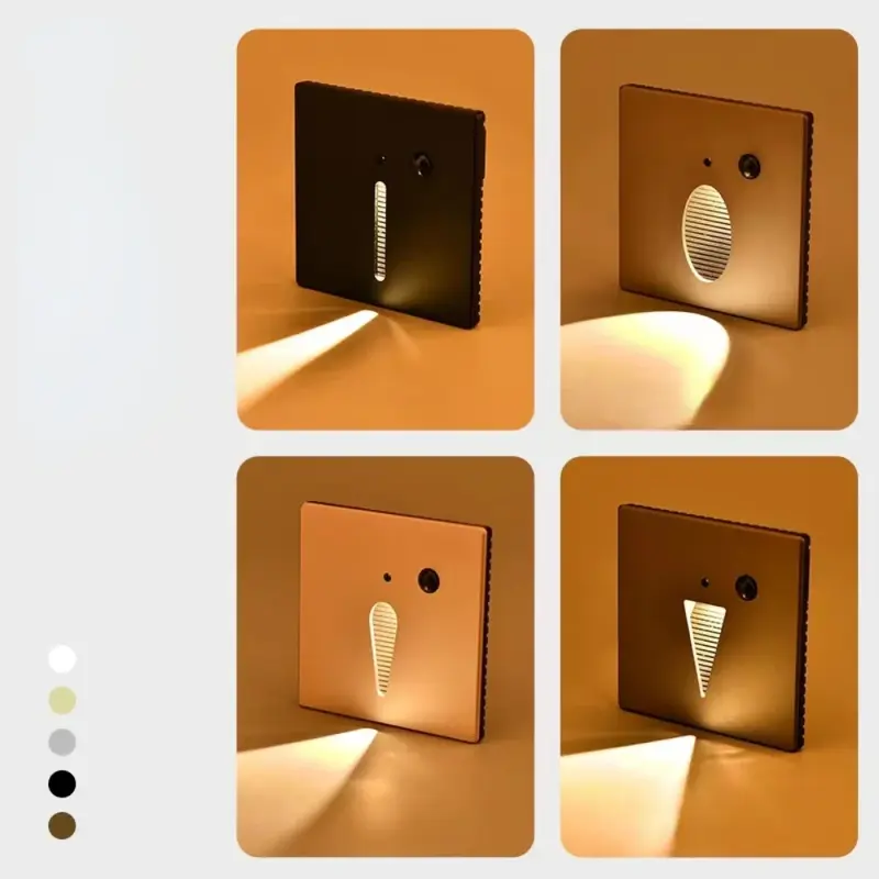 Lâmpada LED com sensor de movimento Luz de parede inteligente, embutida PIR, Footlight para escadaria, degrau, escada, foyer, decoração do quarto