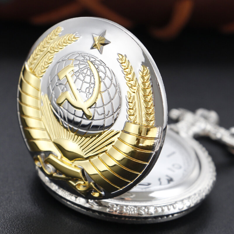 Reloj de bolsillo con emblema para hombre y mujer, pulsera con cadena y colgante de cuarzo, con logotipo de la antigua república soviética, ideal para regalo