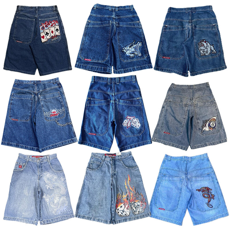 Шорты JNCO Y2K в стиле Харадзюку, винтажные джинсовые спортивные шорты в стиле хип-хоп, для мужчин и женщин, свободные летние готические мужские баскетбольные шорты, уличная одежда
