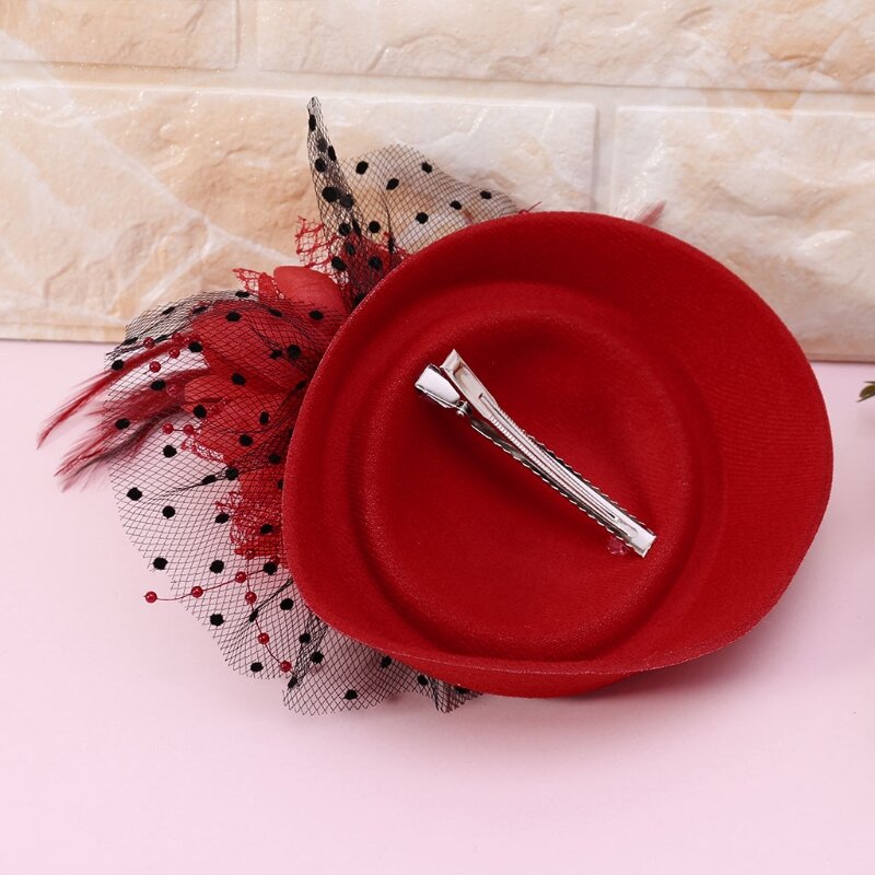X7YC Topi Memikat Wanita 20S 50S Vintage Warna Solid Pillbox Tudung Jaring Bulu Bunga Hiasan Kepala Pesta Teh Pernikahan