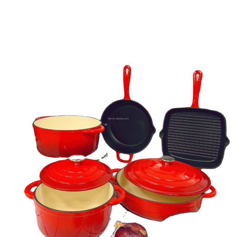 High Quality 10 Piece Non Stick Red Enameled Cast Iron Cookware Set