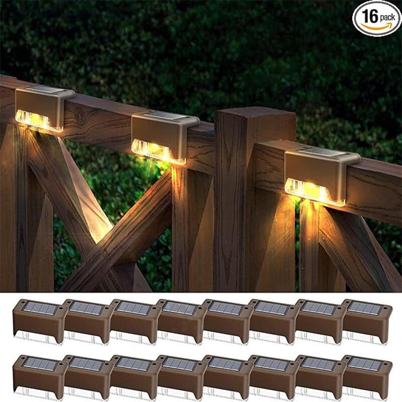 Lampu dek surya 16 Pak lampu langkah luar ruangan lampu surya Led tahan air untuk pagar tangga tangga pagar halaman teras dan jalur