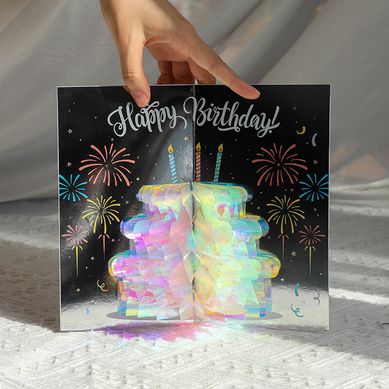 Piękny Bling Bling kartka z życzeniami urodzinowymi 3D trójwymiarowa kartka z życzeniami kreatywna świąteczna kartka z wiadomością błogosławieństwa urodzinowego