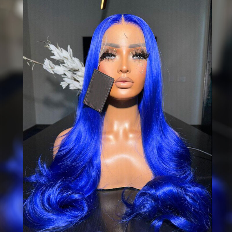 AIMEYA Synthetic Lace Front Wig For Women 26 Inch Long Blue Natural Wave Lace Frontal Wigs Cosplay Wig Heat Resistant Daily Wear