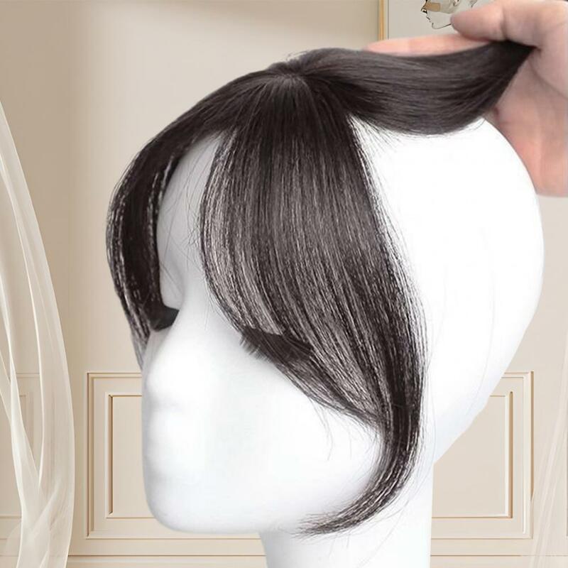 Rambut poni samping wanita alami, pinggiran samping 3D bagian tengah jepit poni palsu di 3D poni Prancis ekstensi rambut