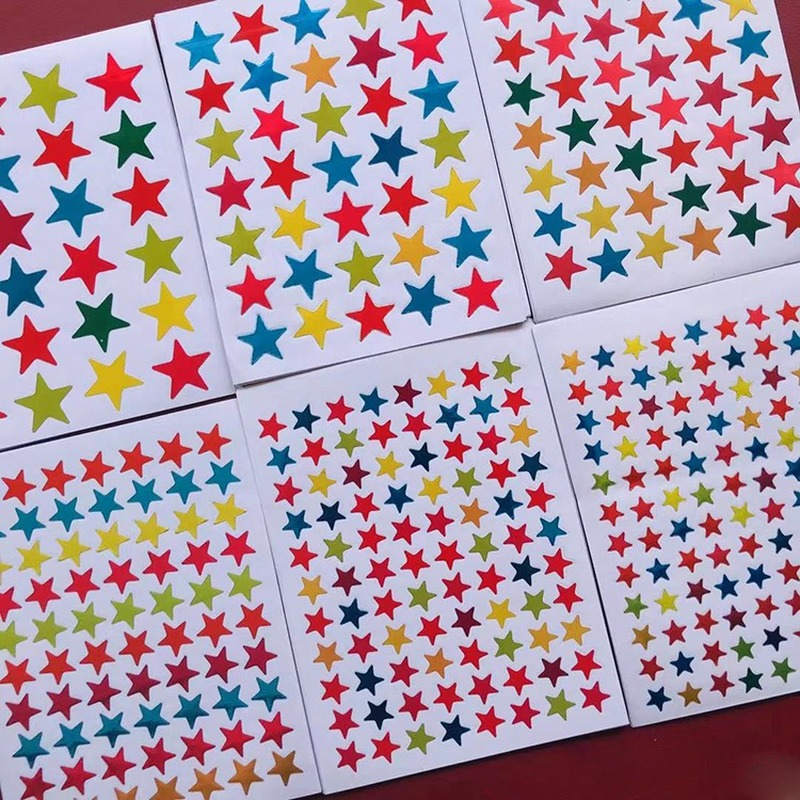 10 folhas/pacote colorido estrelas prêmio glitter artigos de papelaria adesivos de cinco pontas para estudantes crianças livros decoração adesivos