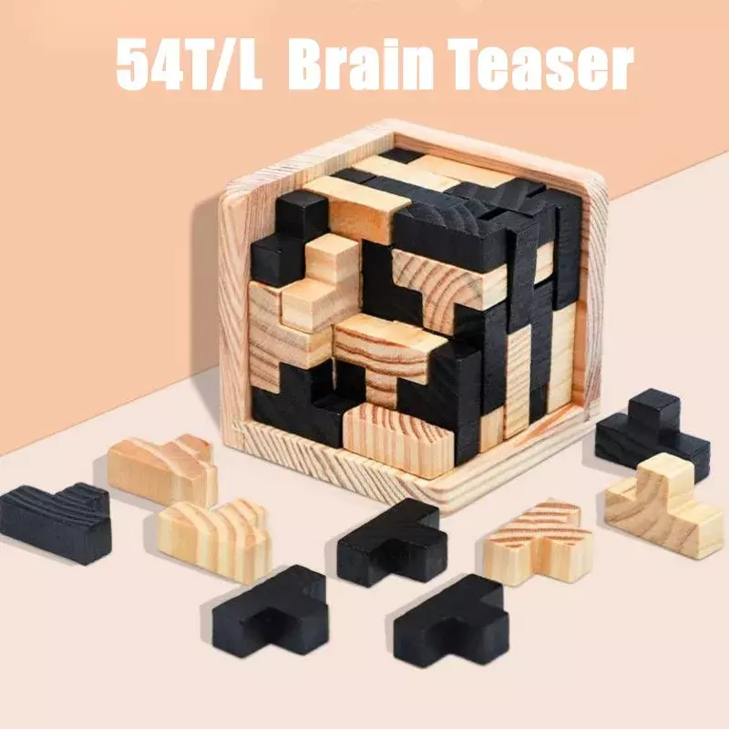 Criativo 3d blocos de construção de madeira cubo quebra-cabeça t l forma luban bloqueio para crianças cérebro teaser crianças brinquedo aprendizagem precoce