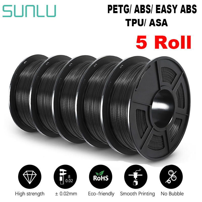 طابعة SUNLU ثلاثية الأبعاد ، PETG ، ABS سهلة ، TPU ، ASA ، Filament ، 5 لفة ، 1 ، ks من كل لفة