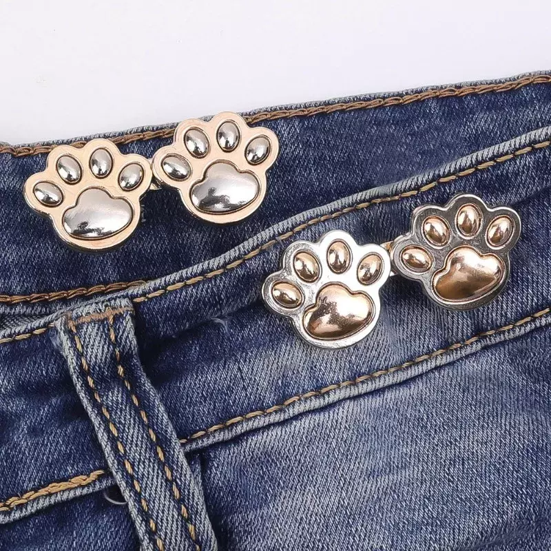 Jahitan bebas kancing Jin dapat disesuaikan lucu kucing cakar gesper pinggang celana jepret gesper Extender pengganti kancing Jeans bros pin